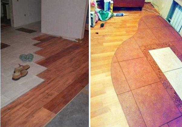 Стык между ламинатом и плиткой без порожка